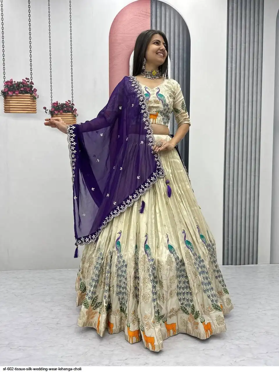 SF 602 TISSUE SILK WEDDING WEAR LEHENGA CHOLI A