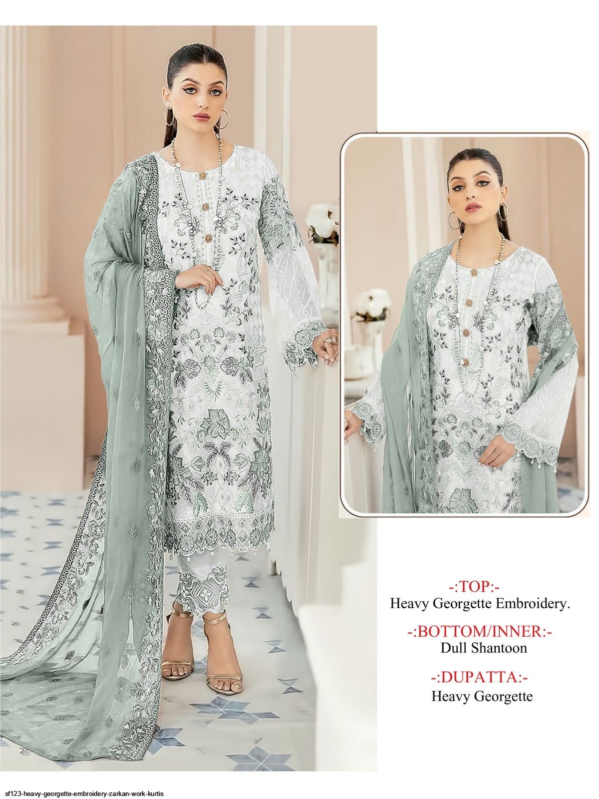 SF123 HEAVY GEORGETTE EMBROIDERY ZARKAN WORK KURTIS B
