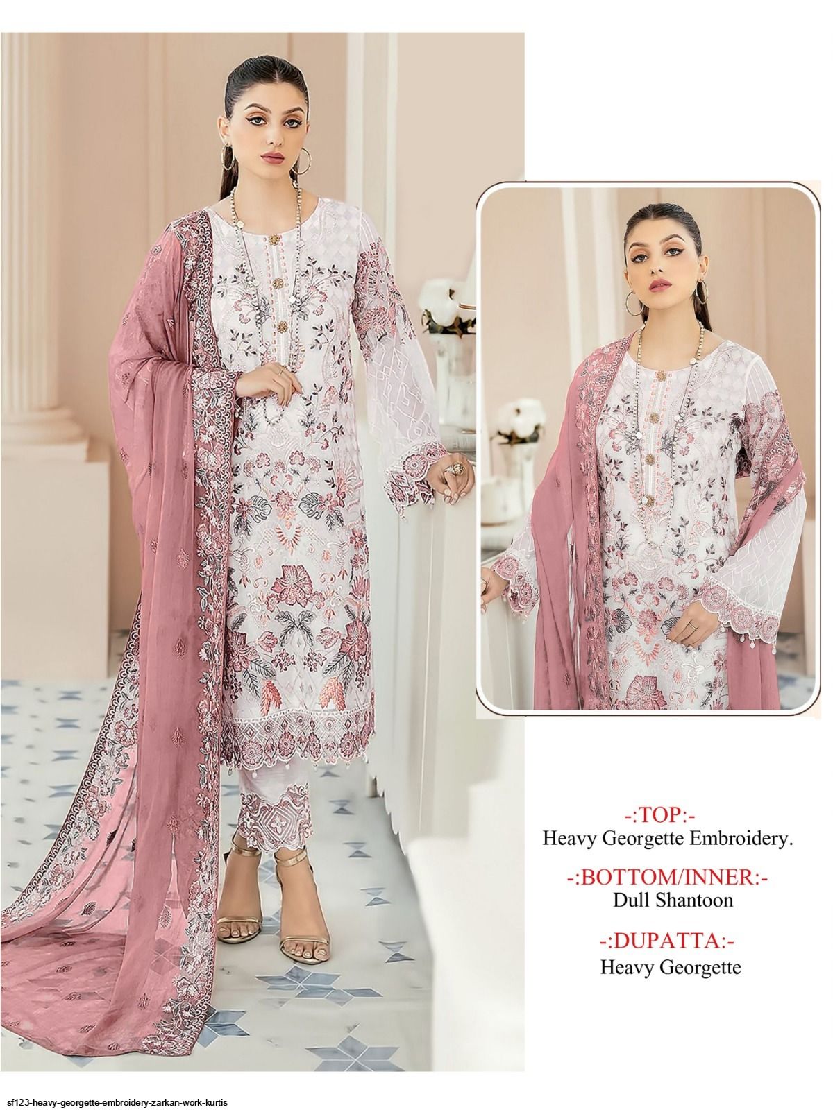 SF123 HEAVY GEORGETTE EMBROIDERY ZARKAN WORK KURTIS C