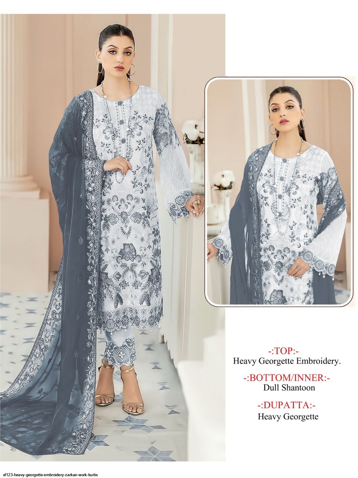 SF123 HEAVY GEORGETTE EMBROIDERY ZARKAN WORK KURTIS D