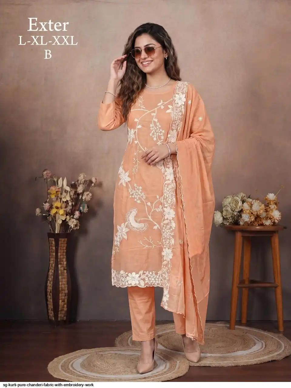 SG KURTI PURE CHANDERI FABRIC WITH EMBROIDERY WORK A