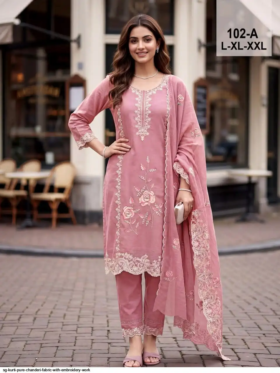 SG KURTI PURE CHANDERI FABRIC WITH EMBROIDERY WORK B