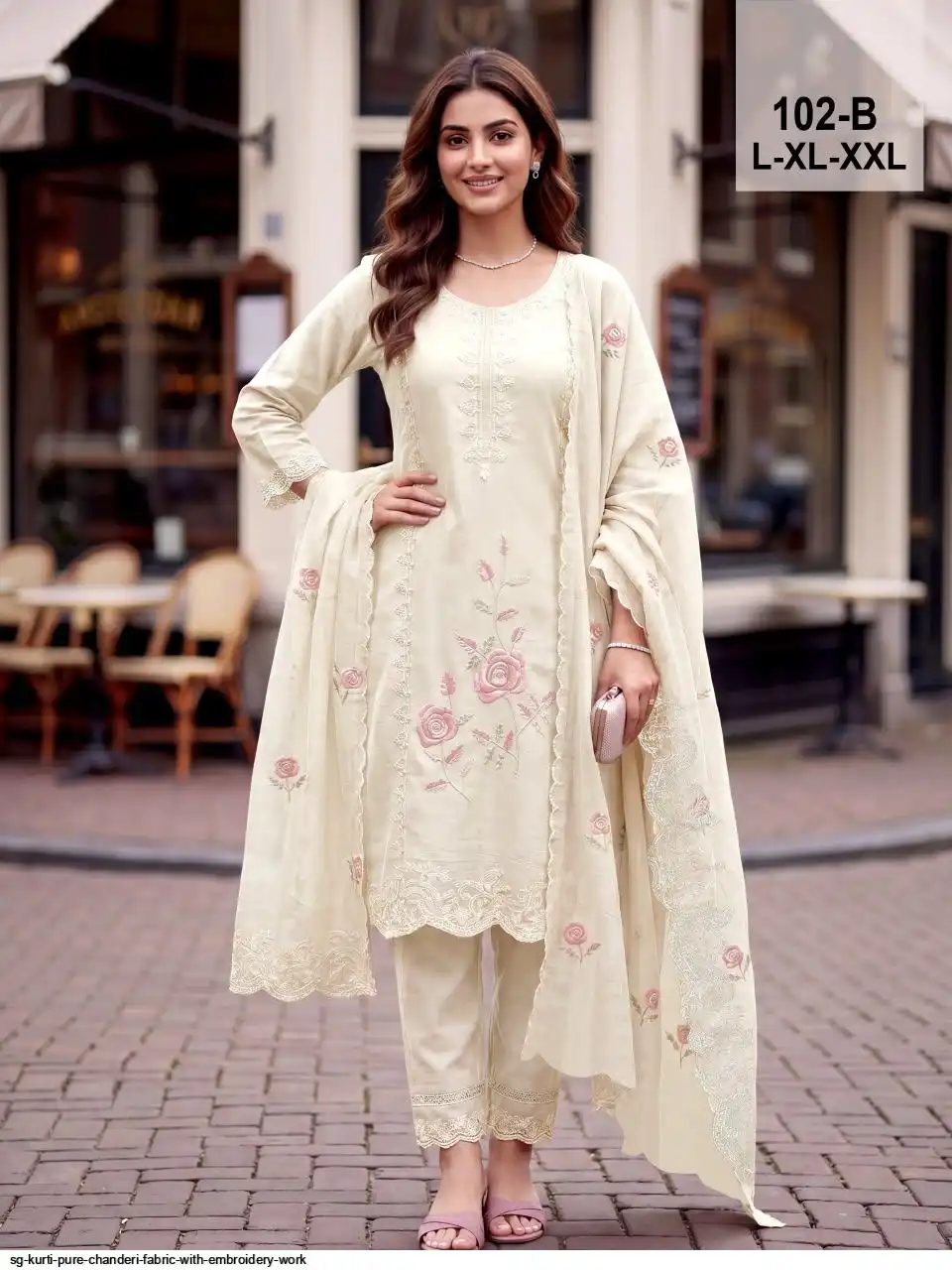 SG KURTI PURE CHANDERI FABRIC WITH EMBROIDERY WORK C