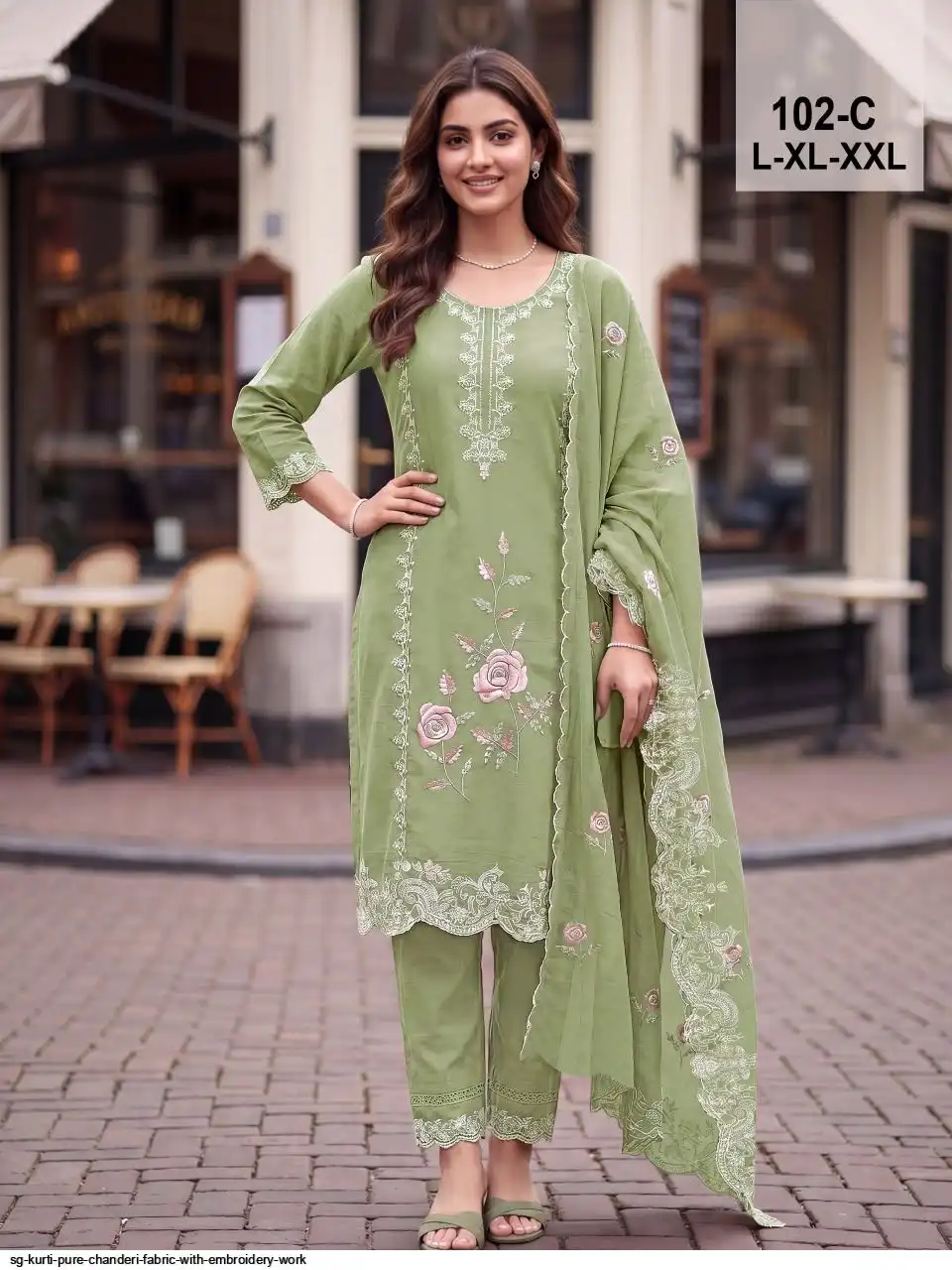 SG KURTI PURE CHANDERI FABRIC WITH EMBROIDERY WORK D