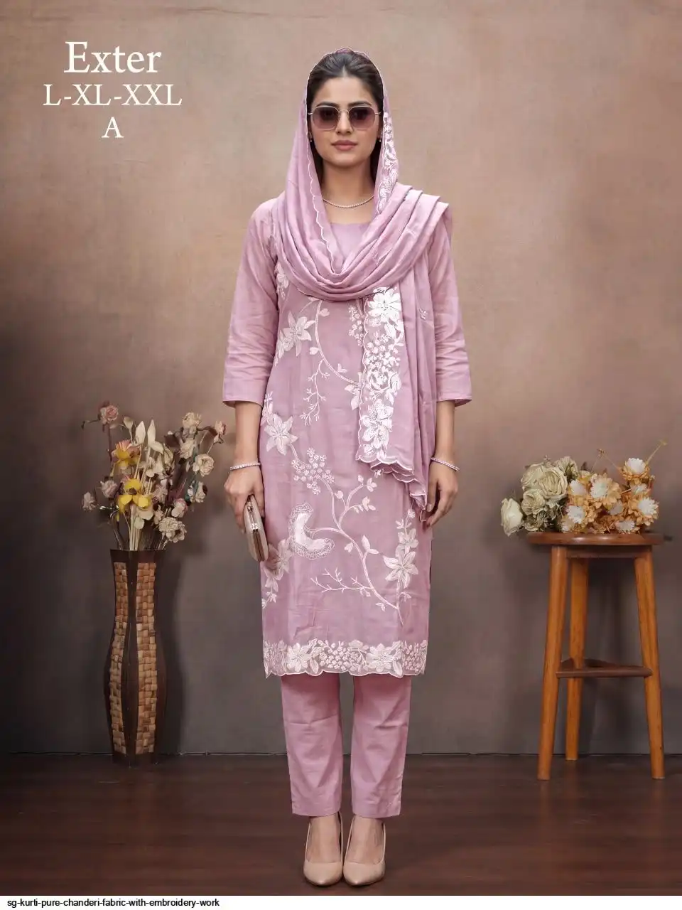 SG KURTI PURE CHANDERI FABRIC WITH EMBROIDERY WORK E