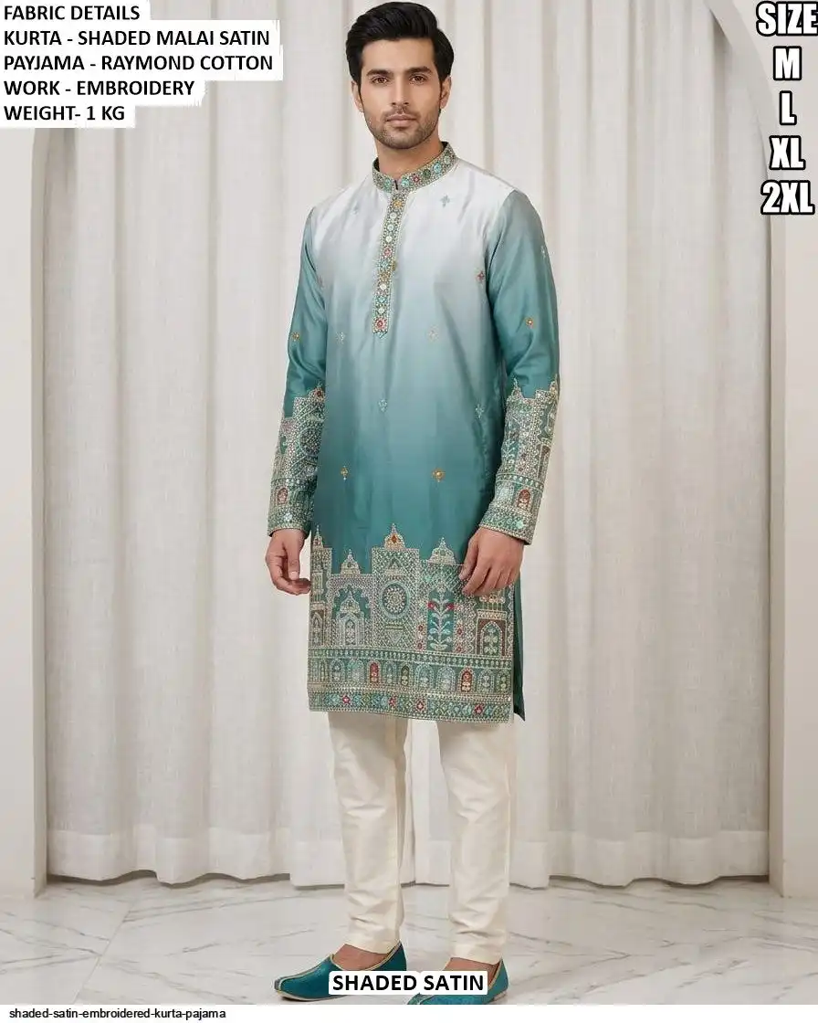SHADED SATIN EMBROIDERED KURTA PAJAMA A