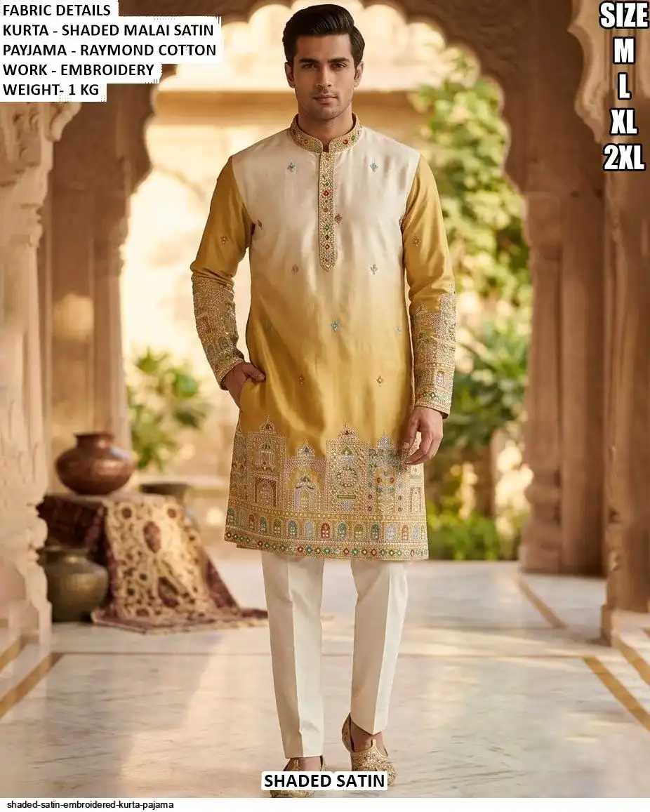 SHADED SATIN EMBROIDERED KURTA PAJAMA D