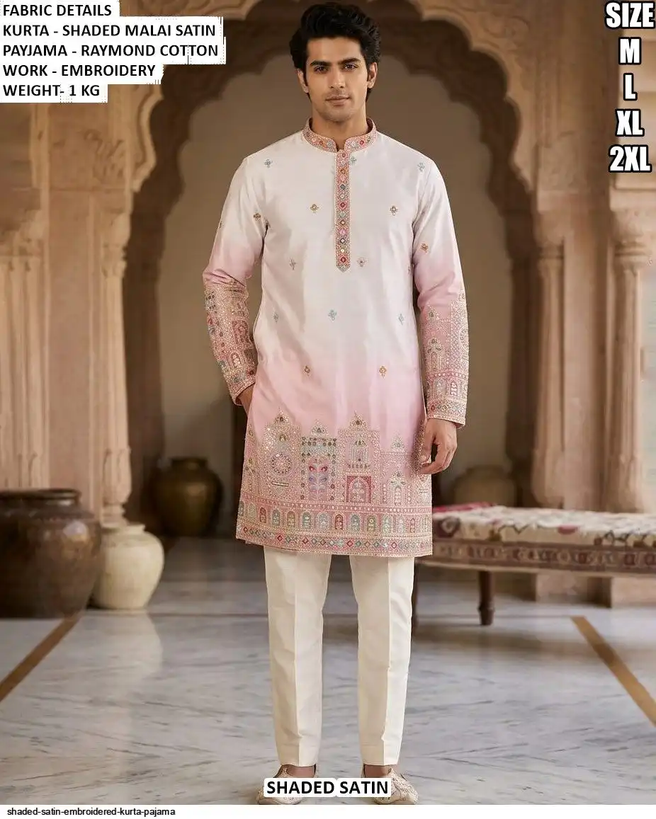 SHADED SATIN EMBROIDERED KURTA PAJAMA F
