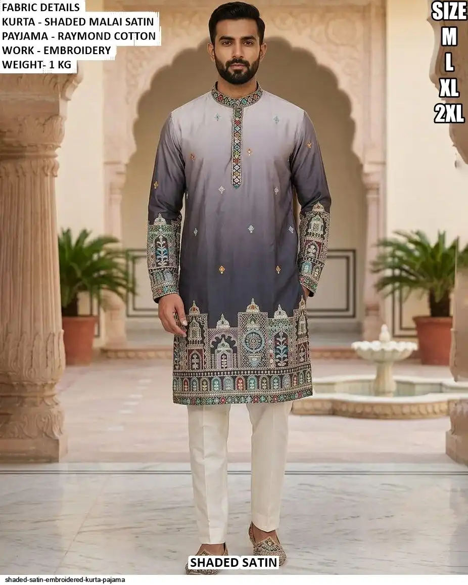 SHADED SATIN EMBROIDERED KURTA PAJAMA C