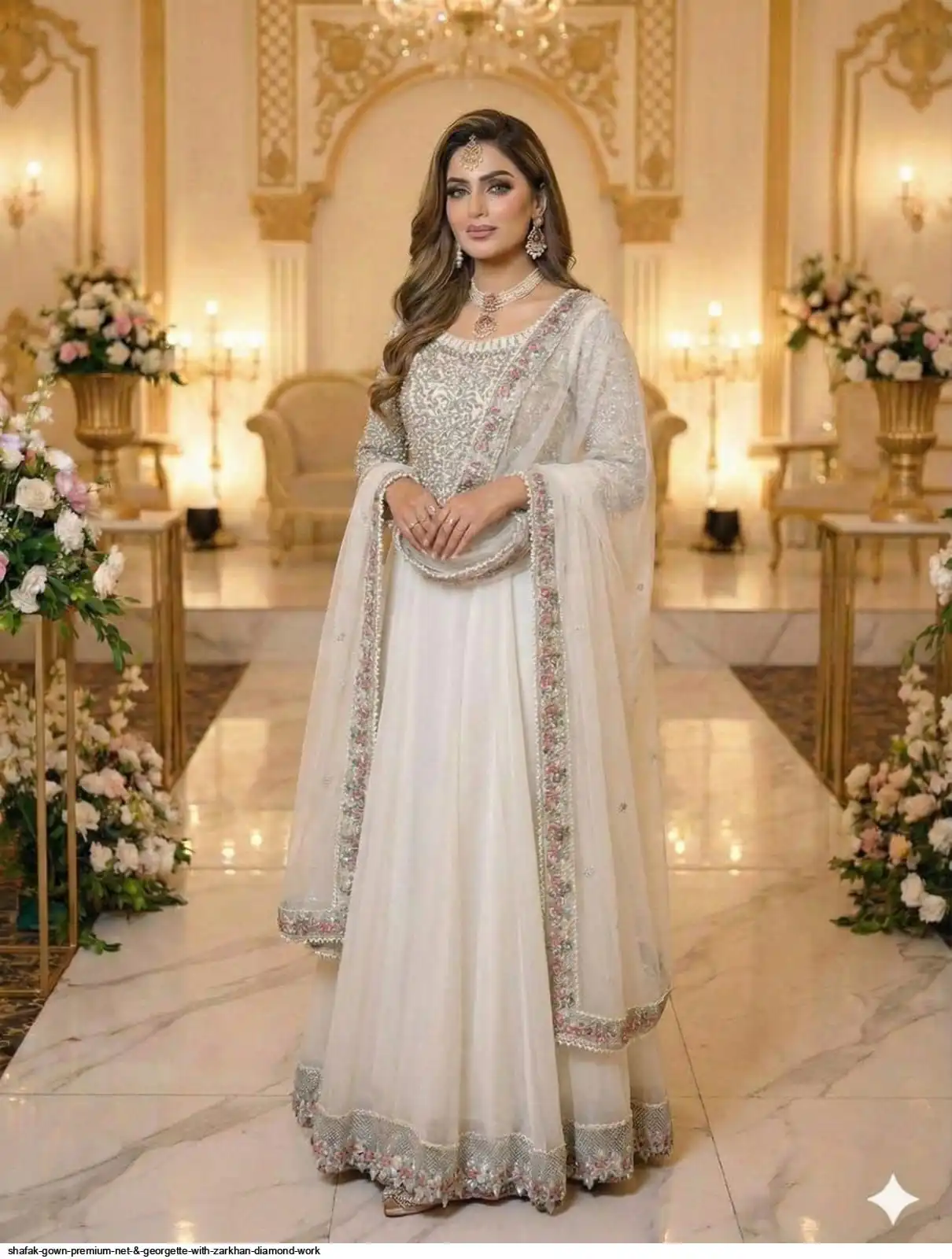 SHAFAK GOWN PREMIUM NET & GEORGETTE WITH ZARKHAN DIAMOND WORK D