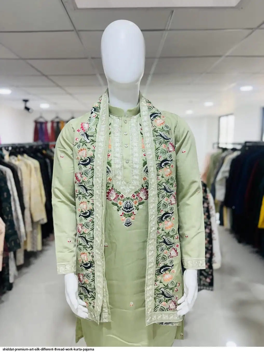 SHIDDAT PREMIUM ART SILK DIFFERENT THREAD WORK KURTA PAJAMA B