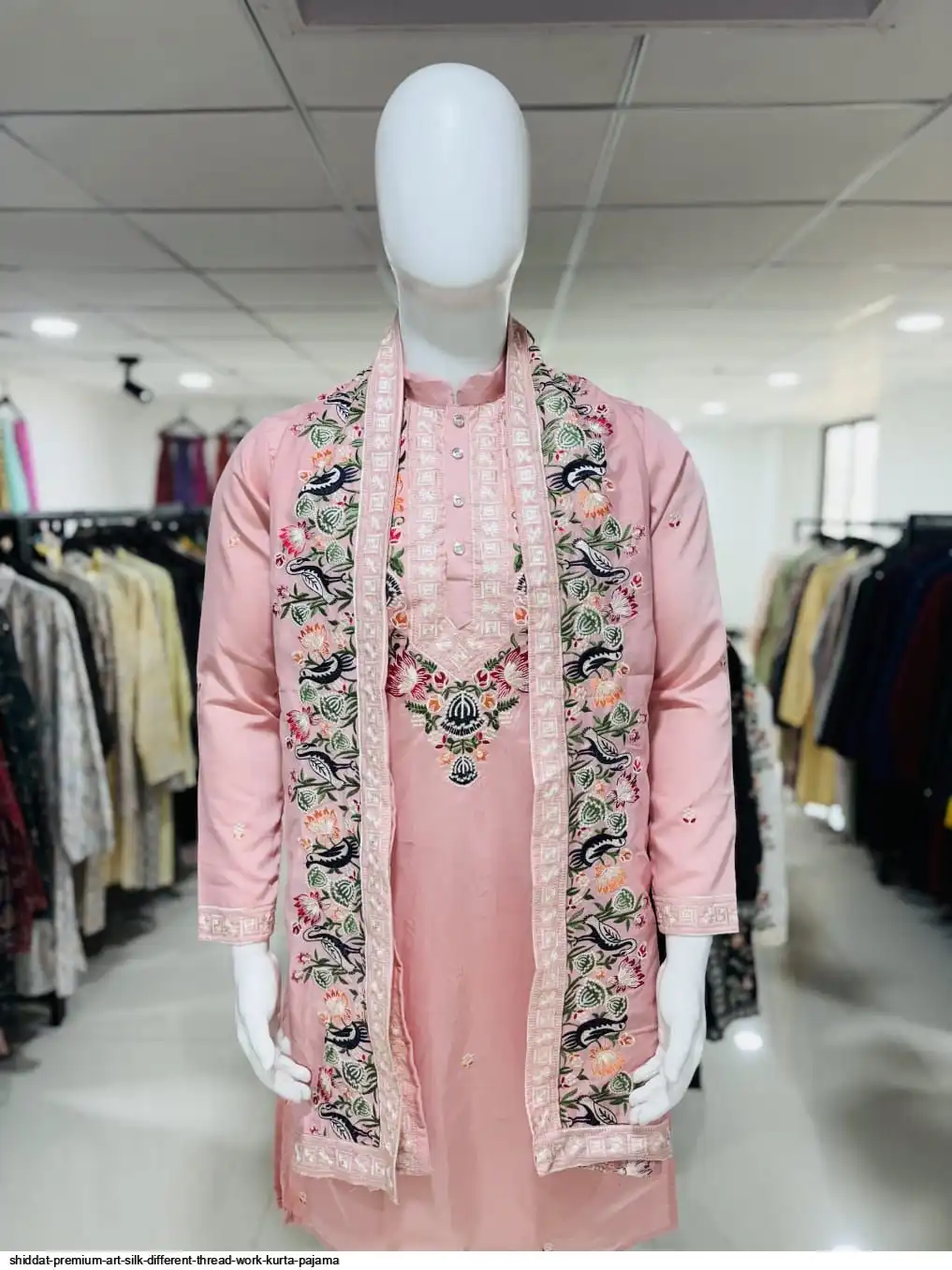 SHIDDAT PREMIUM ART SILK DIFFERENT THREAD WORK KURTA PAJAMA C