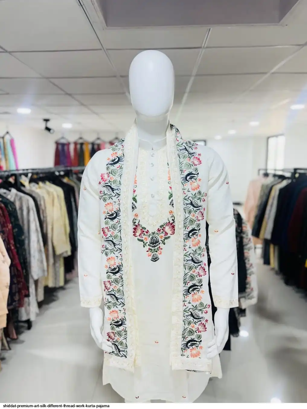 SHIDDAT PREMIUM ART SILK DIFFERENT THREAD WORK KURTA PAJAMA D