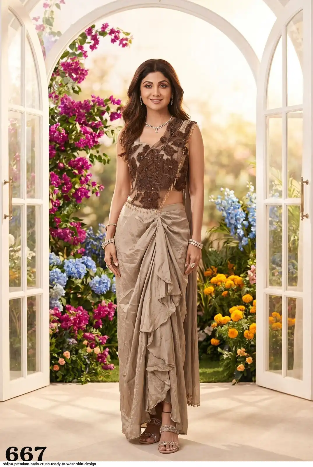 SHILPA PREMIUM SATIN CRUSH READY TO WEAR SKIRT DESIGN WEDDING WEAR 667