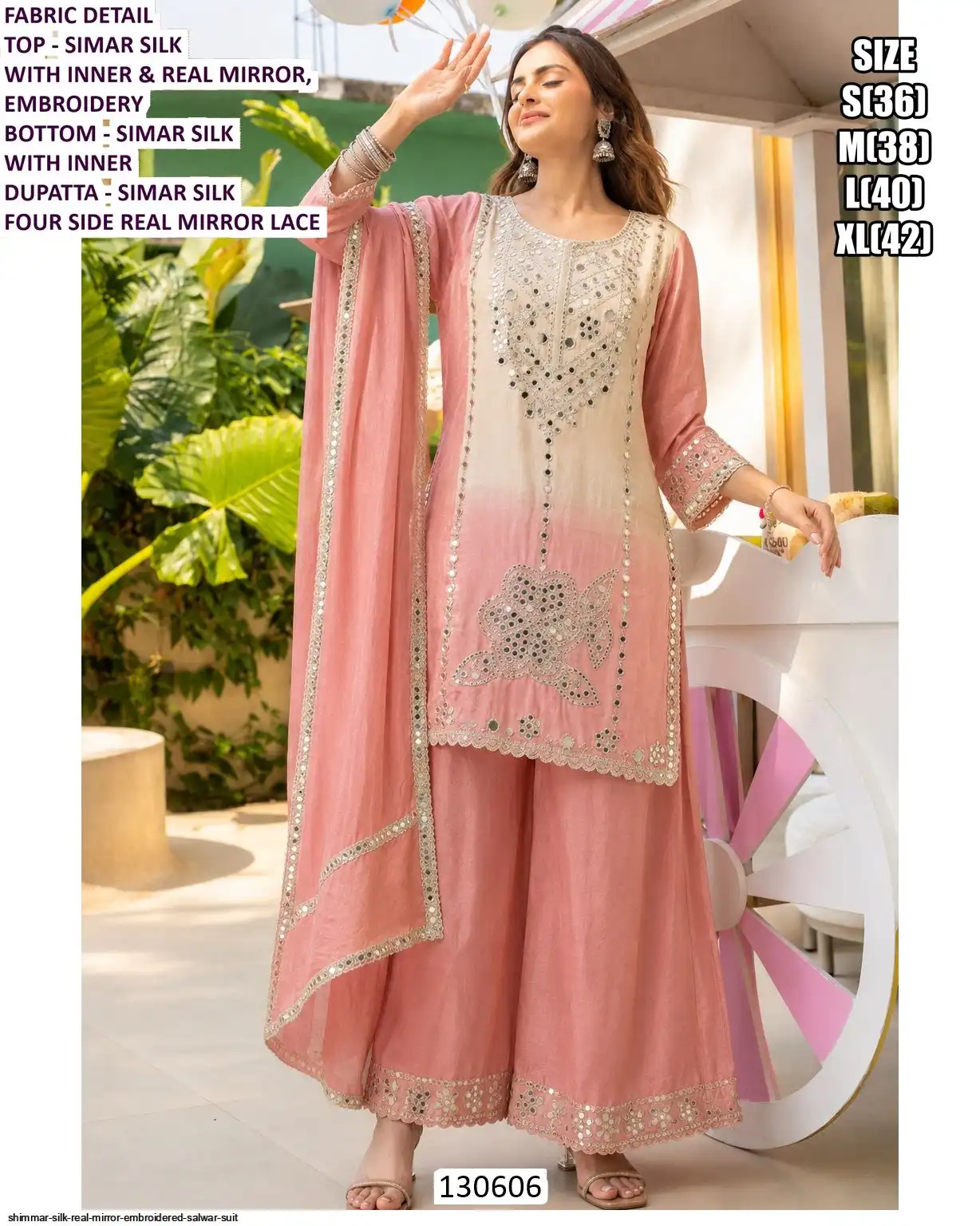 SHIMMAR SILK REAL MIRROR EMBROIDERED SALWAR SUIT B