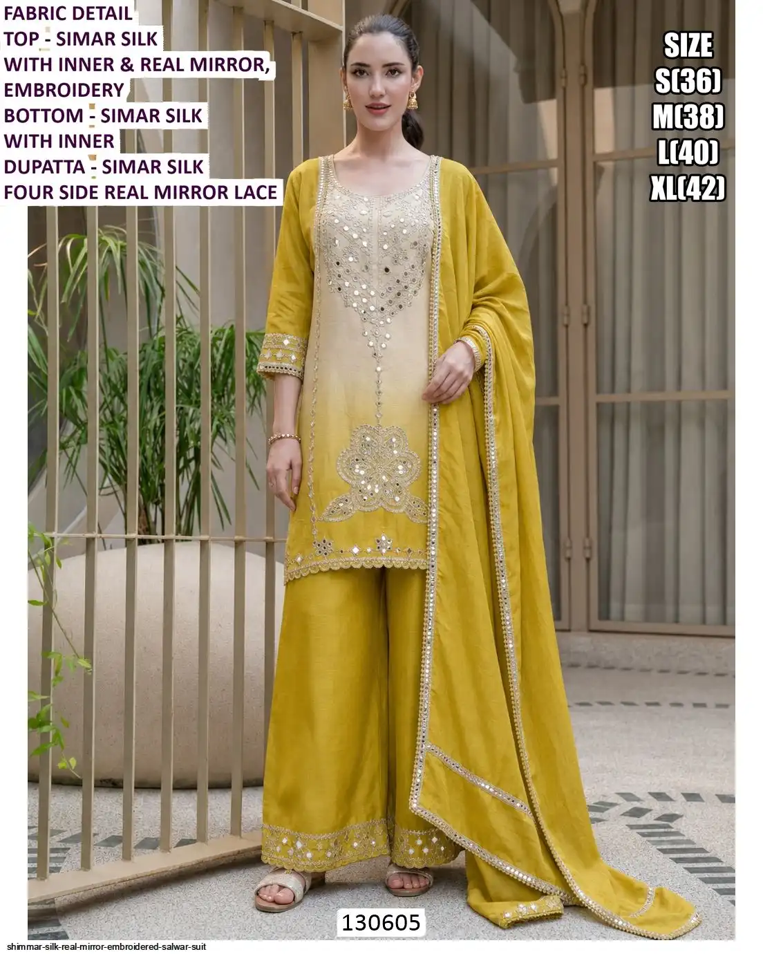 SHIMMAR SILK REAL MIRROR EMBROIDERED SALWAR SUIT A