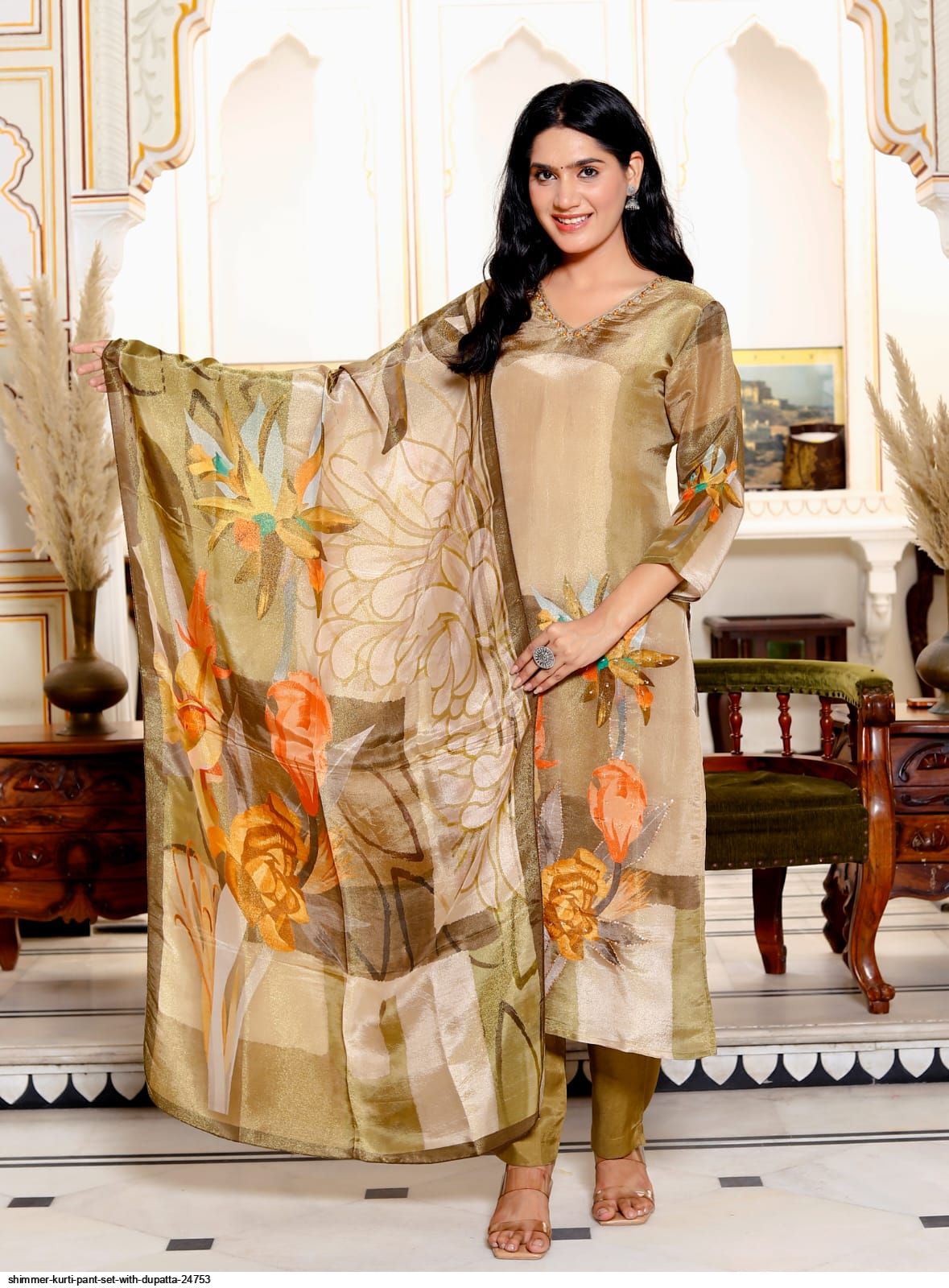 SHIMMER KURTI PANT SET WITH DUPATTA 24753