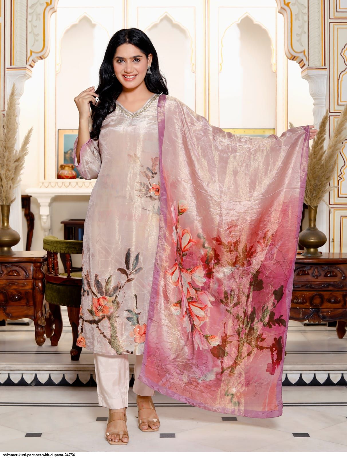 SHIMMER KURTI PANT SET WITH DUPATTA 24754