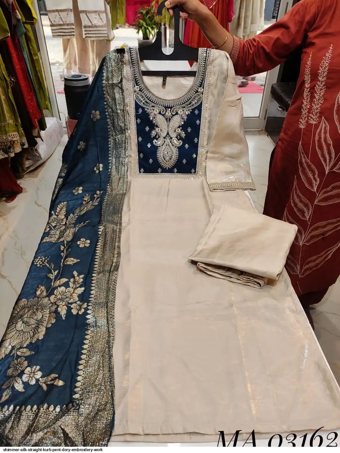 SHIMMER SILK STRAIGHT KURTI PENT DORY EMBROIDERY WORK MA 03162 A