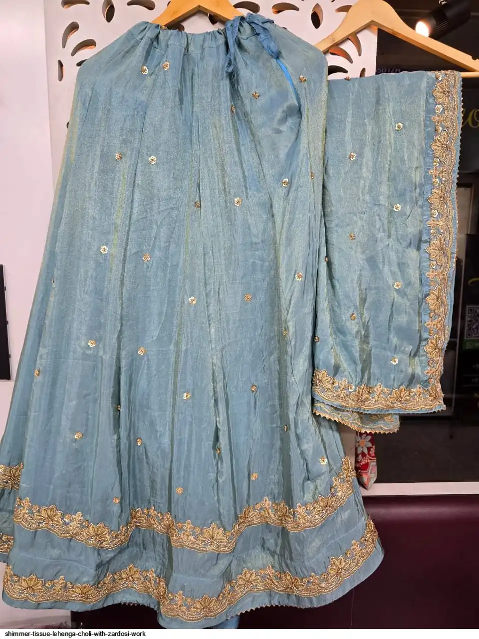 SHIMMER TISSUE LEHENGA CHOLI WITH ZARDOSI WORK 5