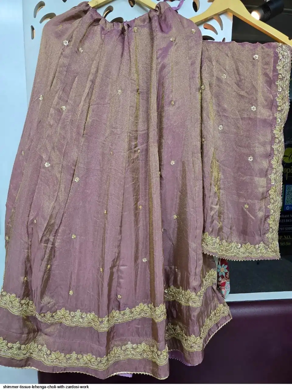 SHIMMER TISSUE LEHENGA CHOLI WITH ZARDOSI WORK 4