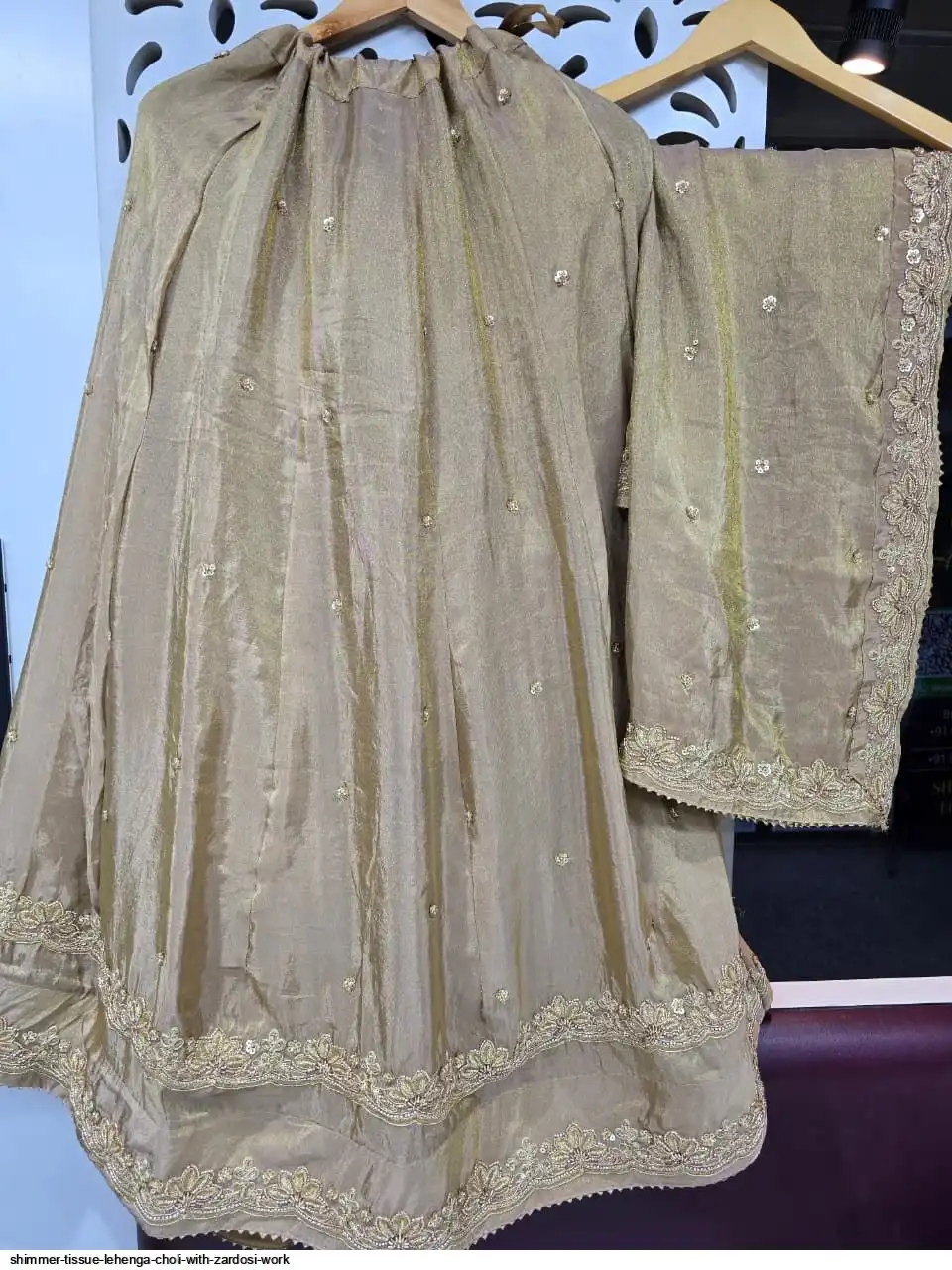 SHIMMER TISSUE LEHENGA CHOLI WITH ZARDOSI WORK 1