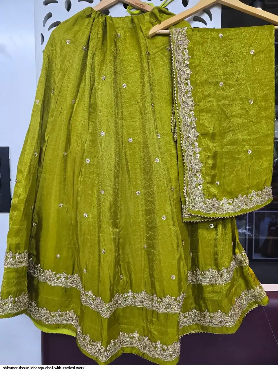SHIMMER TISSUE LEHENGA CHOLI WITH ZARDOSI WORK 2