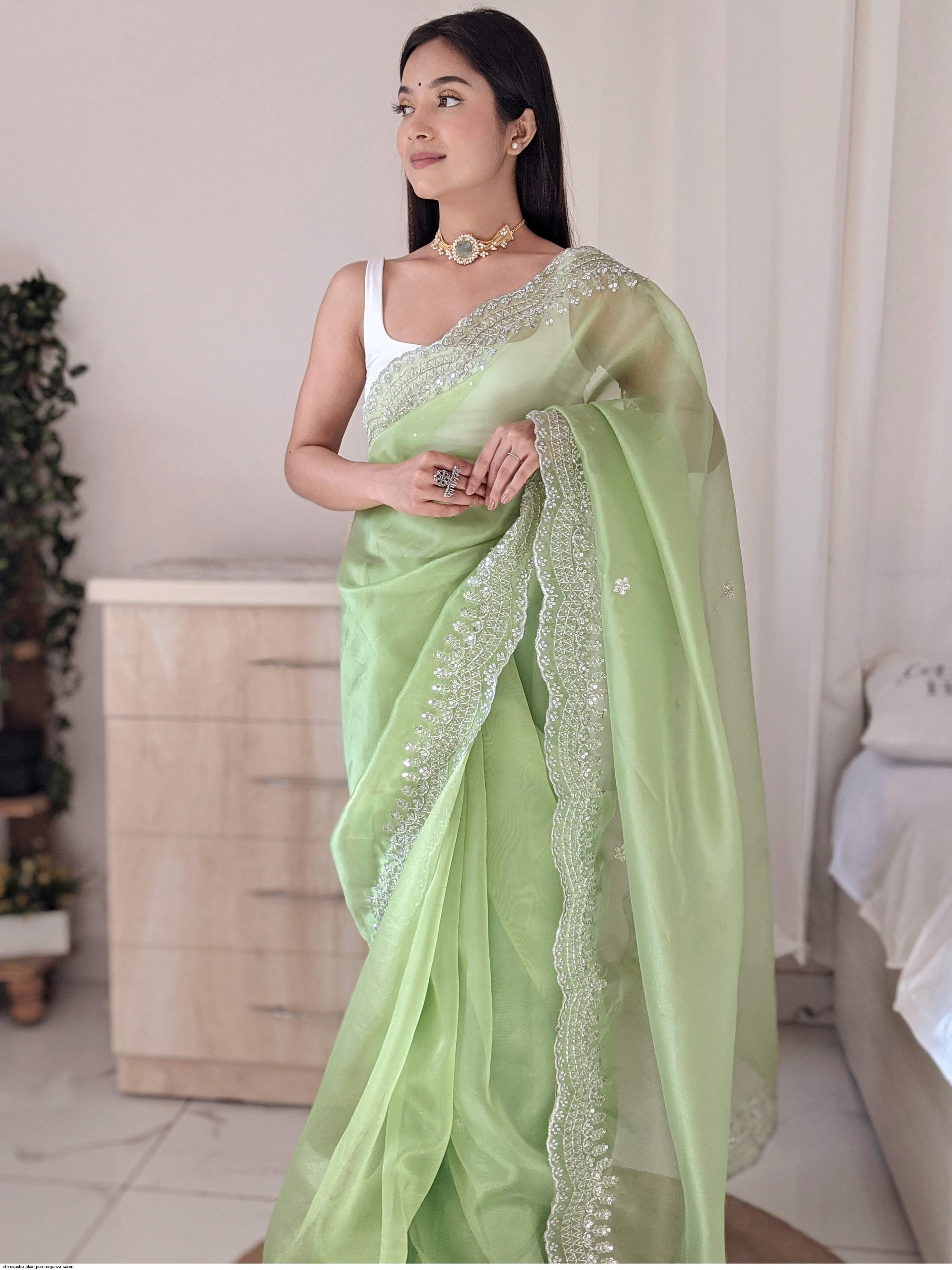 Grey - Versatile Plain Dyed Gota Thread Work Organza Saree | Samriddhi