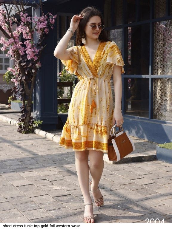 SHORT DRESS TUNIC TOP GOLD FOIL WESTERN WEAR SHORT DRESS TUNIC TOP GOLD FOIL WESTERN WEAR