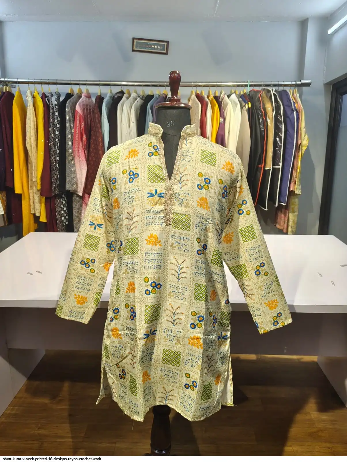 SHORT KURTA V NECK PRINTED 16 DESIGNS REYON CROCHET WORK C