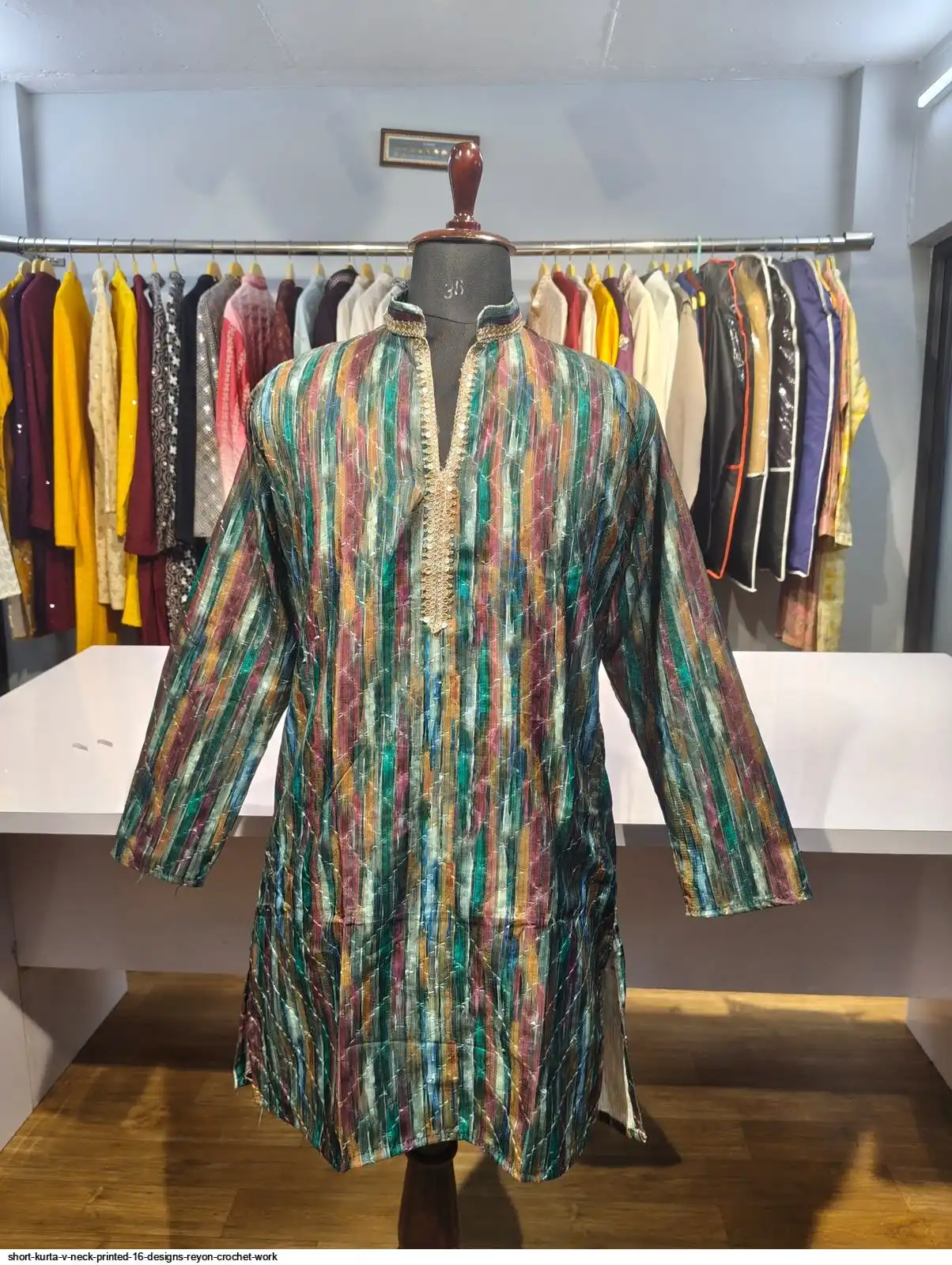 SHORT KURTA V NECK PRINTED 16 DESIGNS REYON CROCHET WORK D