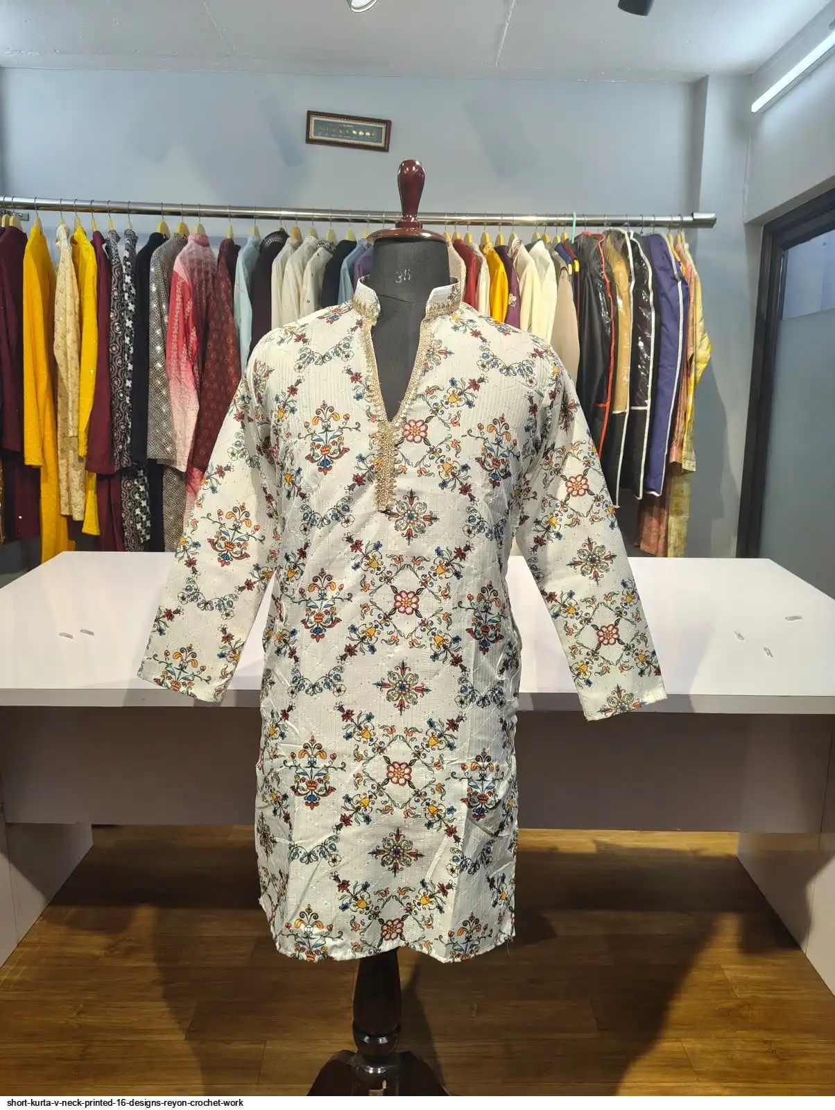 SHORT KURTA V NECK PRINTED 16 DESIGNS REYON CROCHET WORK E