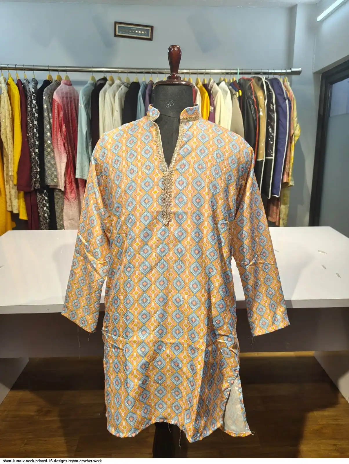 SHORT KURTA V NECK PRINTED 16 DESIGNS REYON CROCHET WORK F