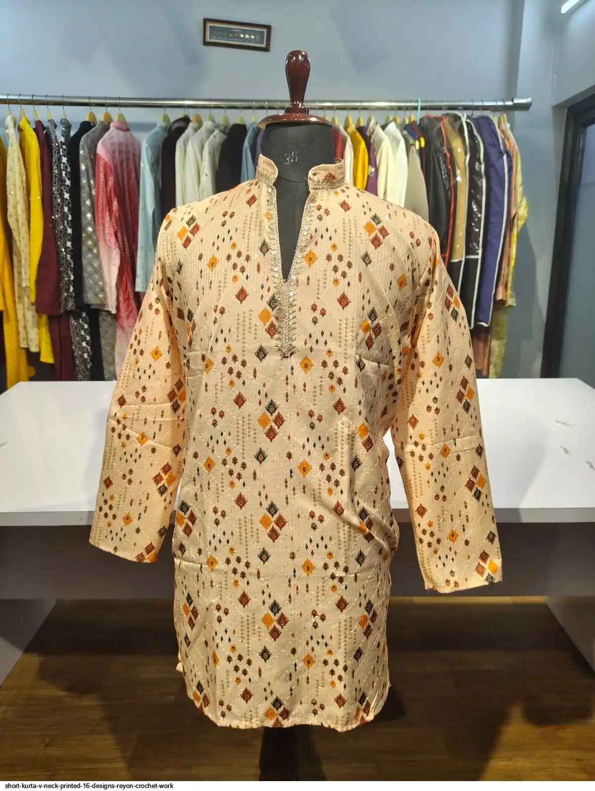 SHORT KURTA V NECK PRINTED 16 DESIGNS REYON CROCHET WORK G
