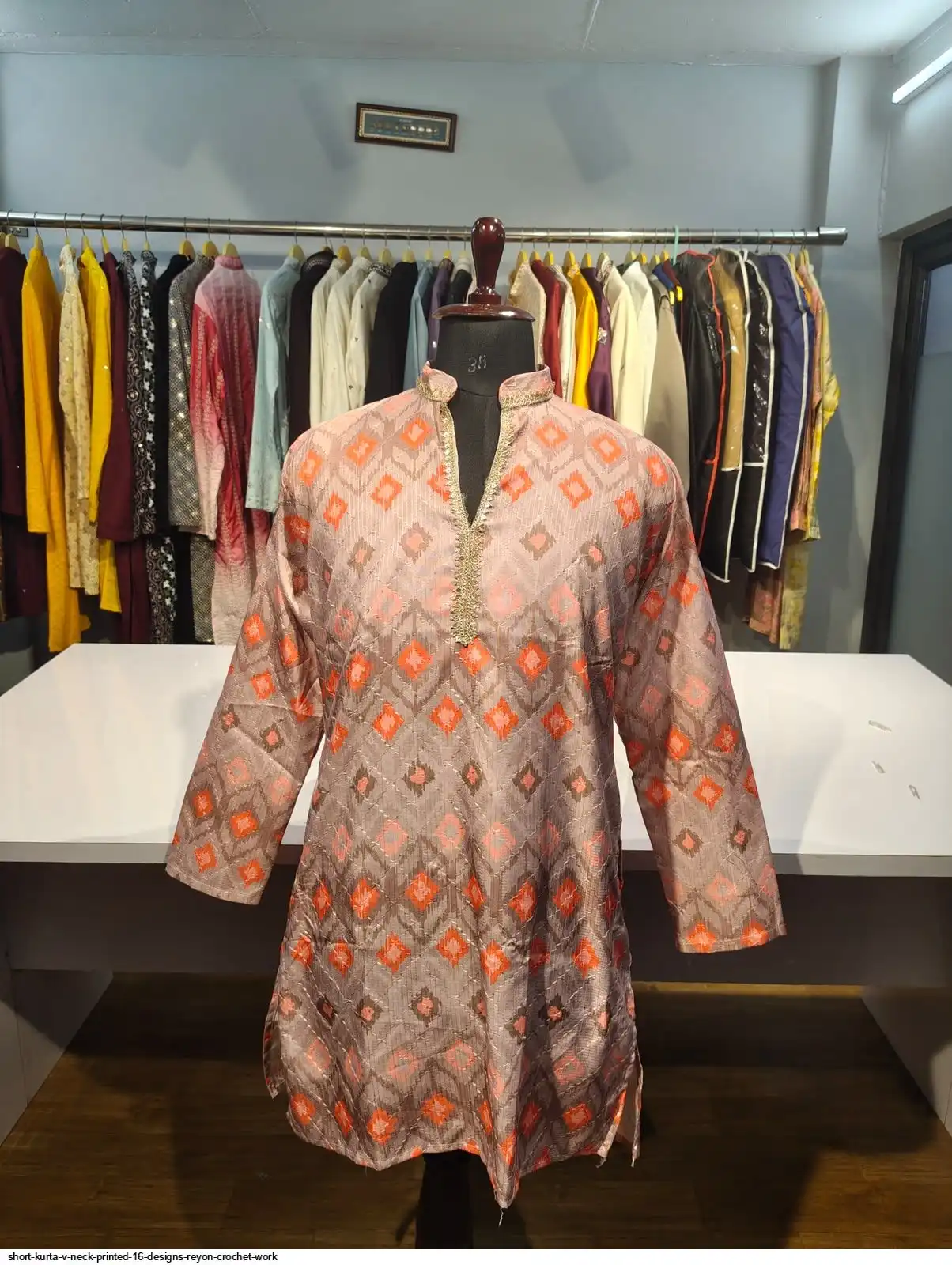 SHORT KURTA V NECK PRINTED 16 DESIGNS REYON CROCHET WORK H
