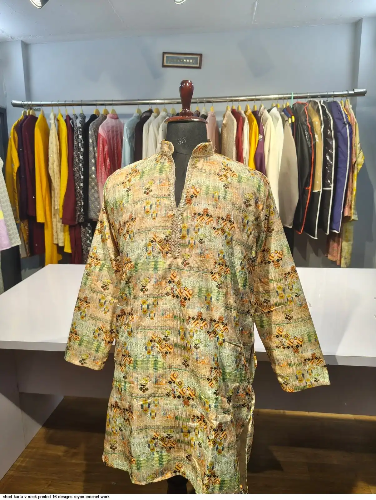 SHORT KURTA V NECK PRINTED 16 DESIGNS REYON CROCHET WORK I