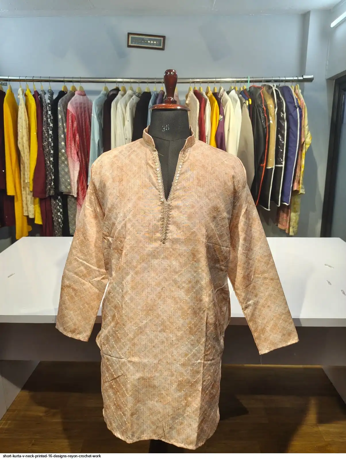 SHORT KURTA V NECK PRINTED 16 DESIGNS REYON CROCHET WORK J