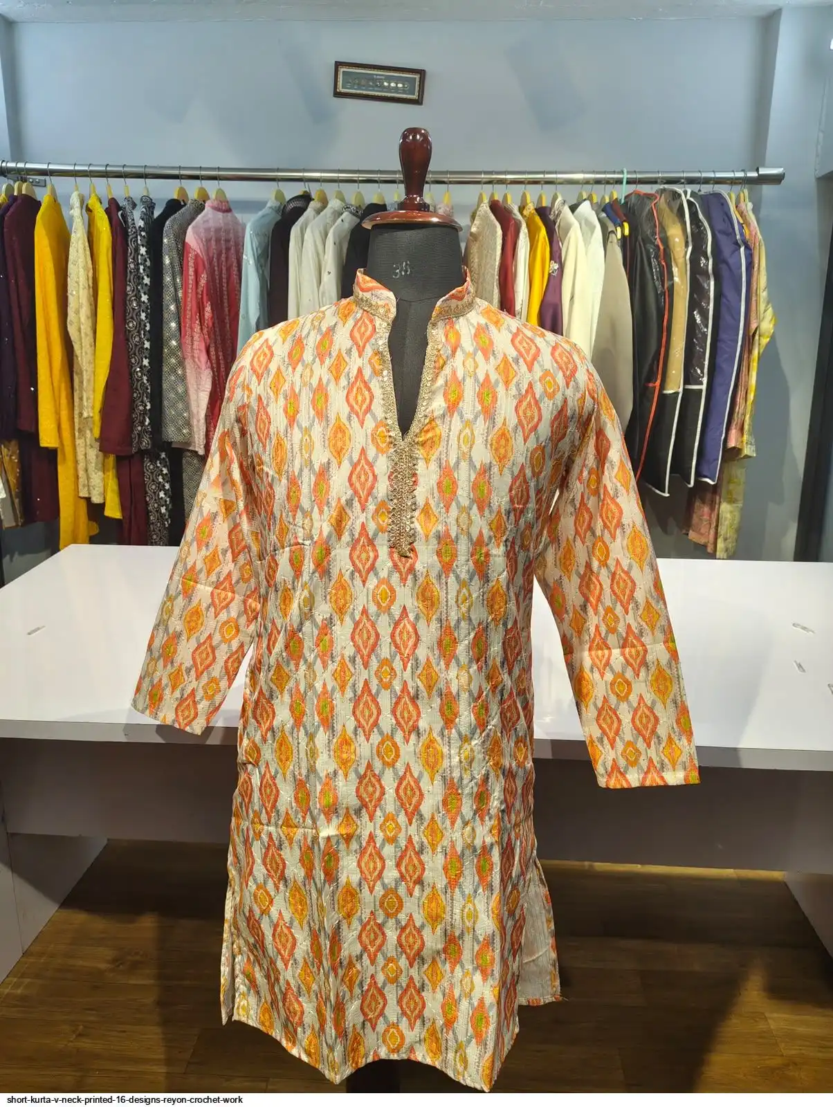 SHORT KURTA V NECK PRINTED 16 DESIGNS REYON CROCHET WORK K