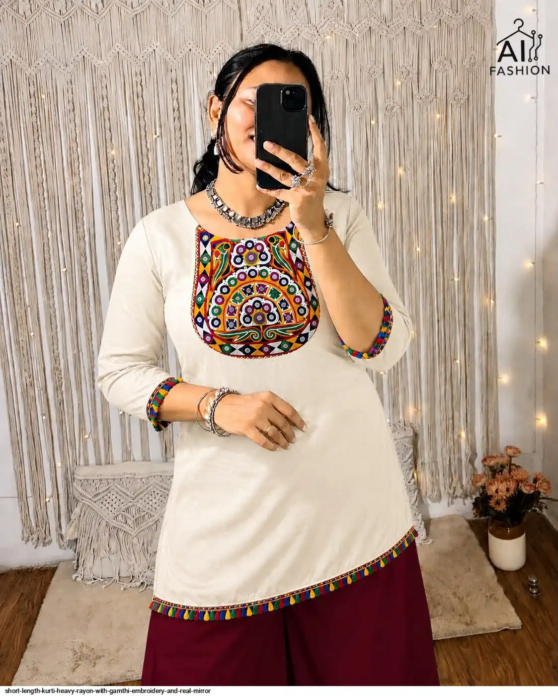 PANKHUDI 2 0 SHORT LENGTH KURTI HEAVY RAYON WITH GAMTHI EMBROIDERY AND REAL MIRROR D