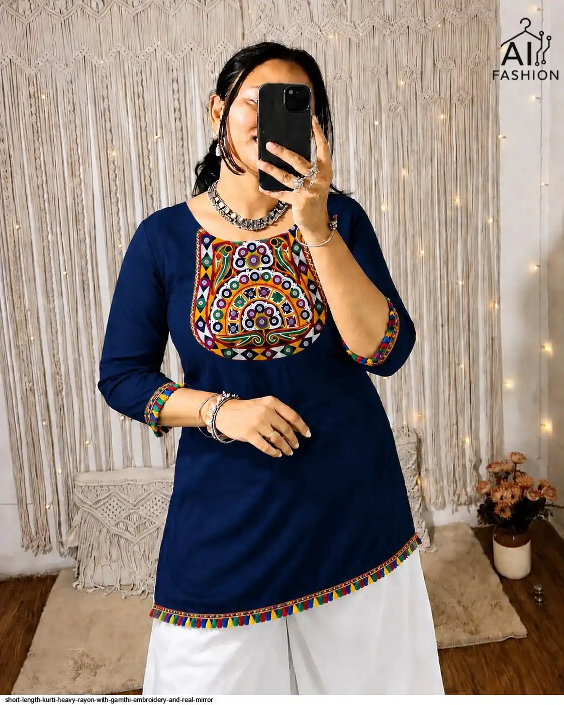 PANKHUDI 2 0 SHORT LENGTH KURTI HEAVY RAYON WITH GAMTHI EMBROIDERY AND REAL MIRROR C