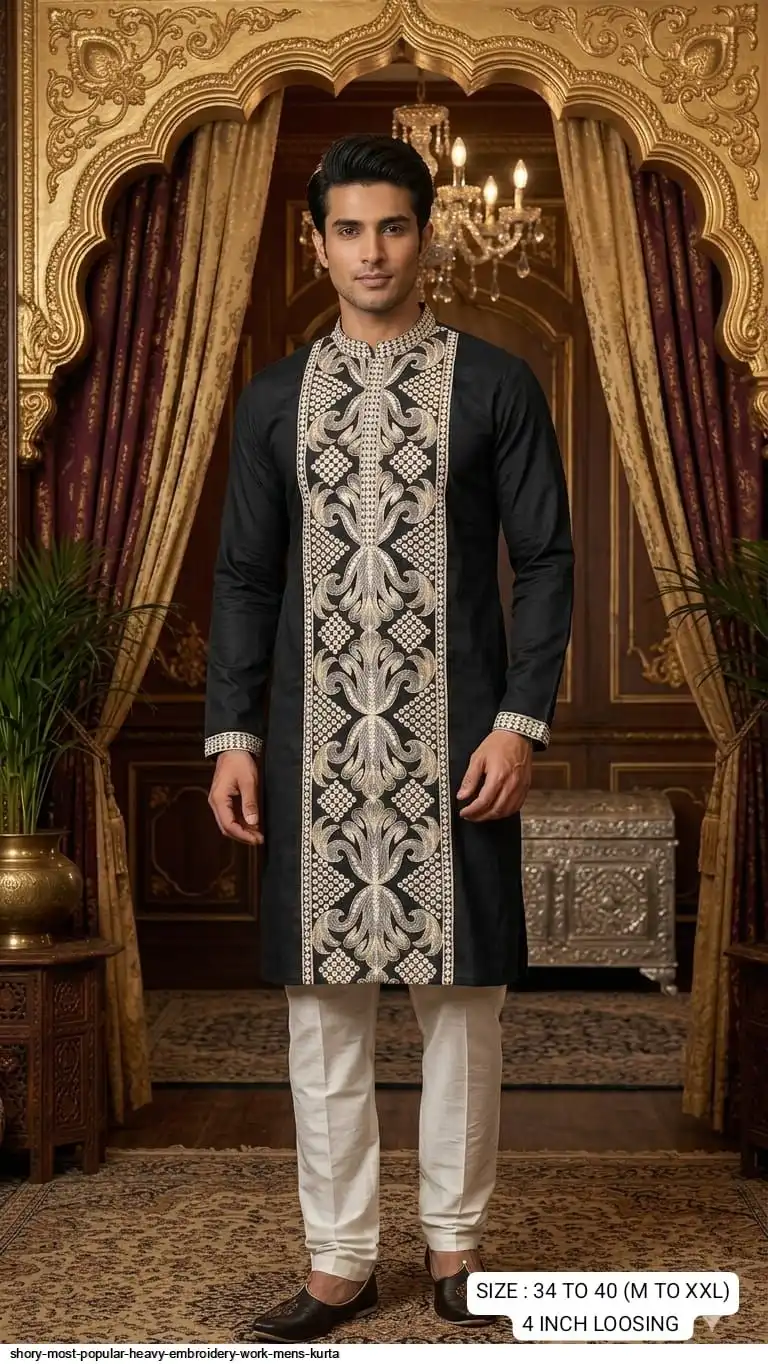 SHORY MOST POPULAR HEAVY EMBROIDERY WORK MENS KURTA B