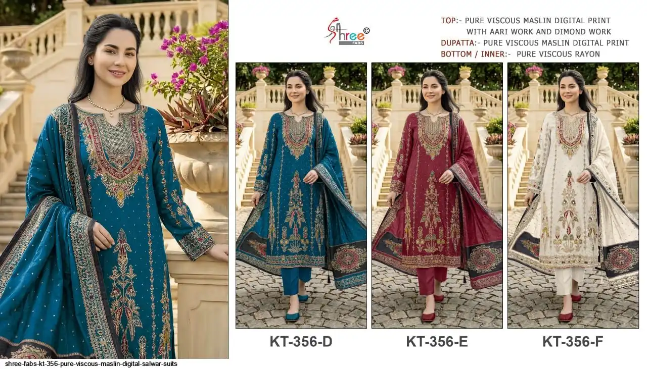 SHREE FABS KT 356 PURE VISCOUS MASLIN DIGITAL SALWAR SUITS