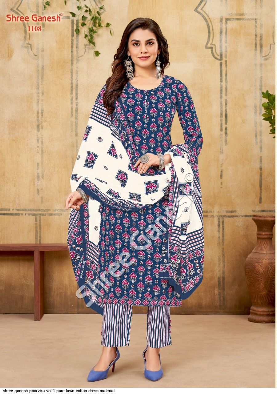 Shree Ganesh Poorvika Vol 1 Pure Lawn Cotton dress material