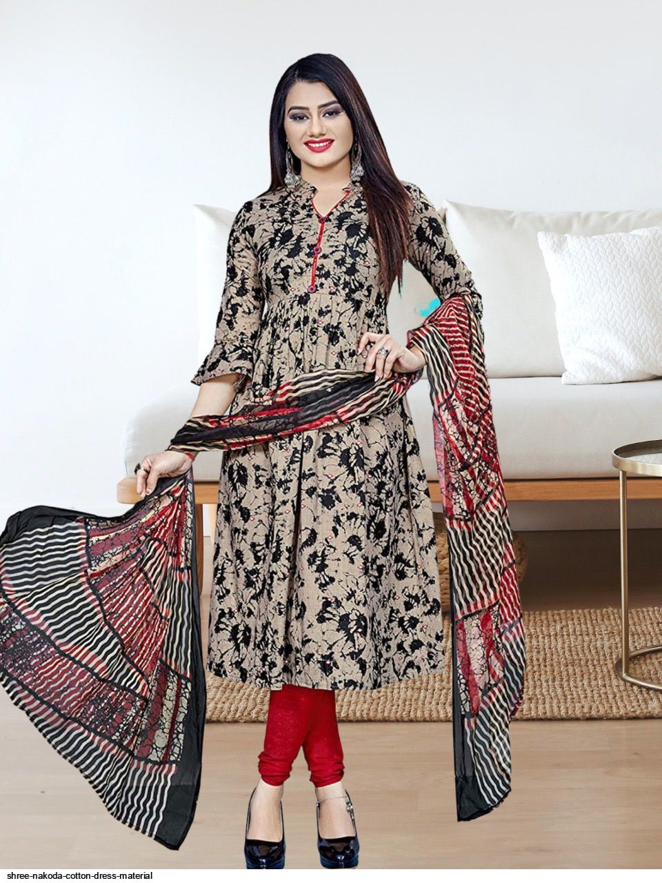 Black Kalamkari Cotton Dress with Top Stitch Detail - SIMPLY KITSCH -  2928812