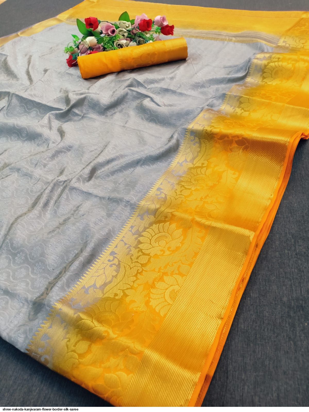 SHREE NAKODA KANJIVARAM FLOWER BORDER SILK SAREE