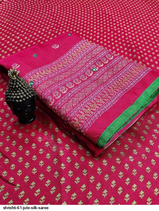 Tvis and Bliss. Pink Jute Silk Saree with Jamdani Work