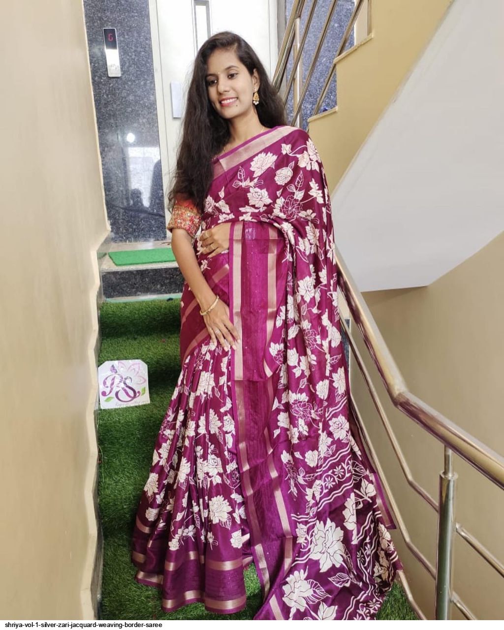 Pure Silk Chiffon Saree in Purple with Silver Tone Zari Buttas & Zari Border  | SILK MARK CERTIFIED | Chiffon saree, Purple colour shades, Purple color