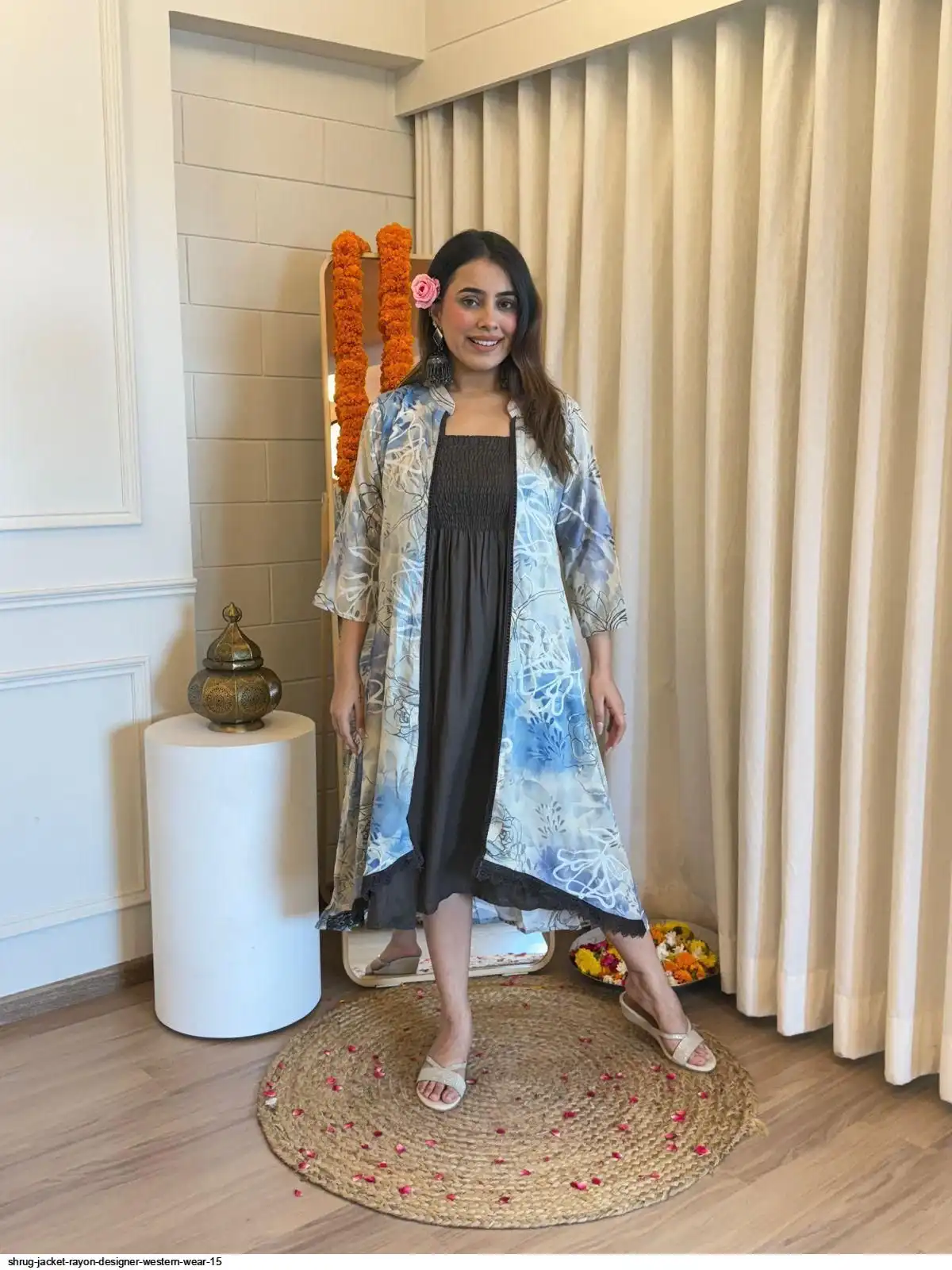 Design Jacket Type Shrugs Long Denim Dark Blue Shrug Or Jacket