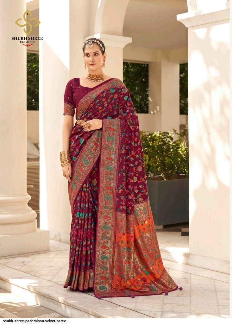 Buy PD CLOTH VILLA Women Maroon Embroidered Velvet Saree Online at Best  Prices in India - JioMart.