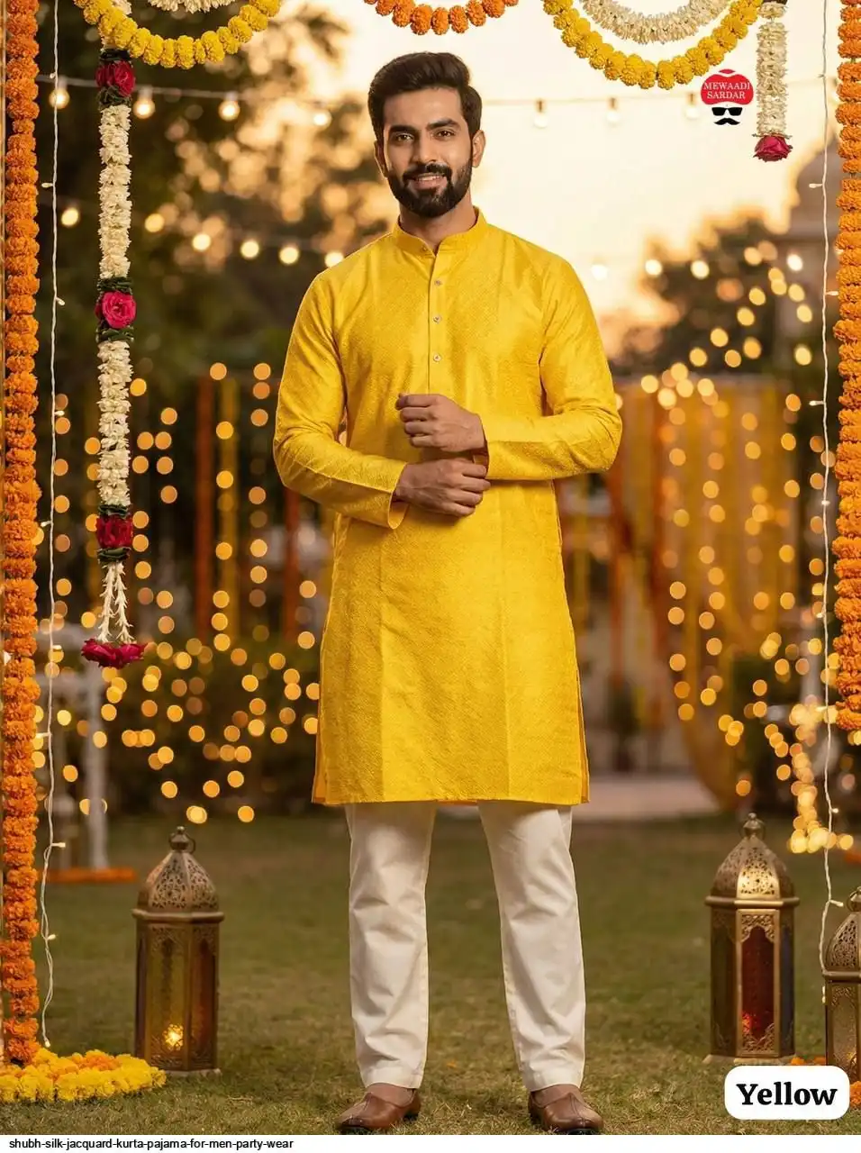 SHUBH SILK JACQUARD KURTA PAJAMA FOR MEN PARTY WEAR G